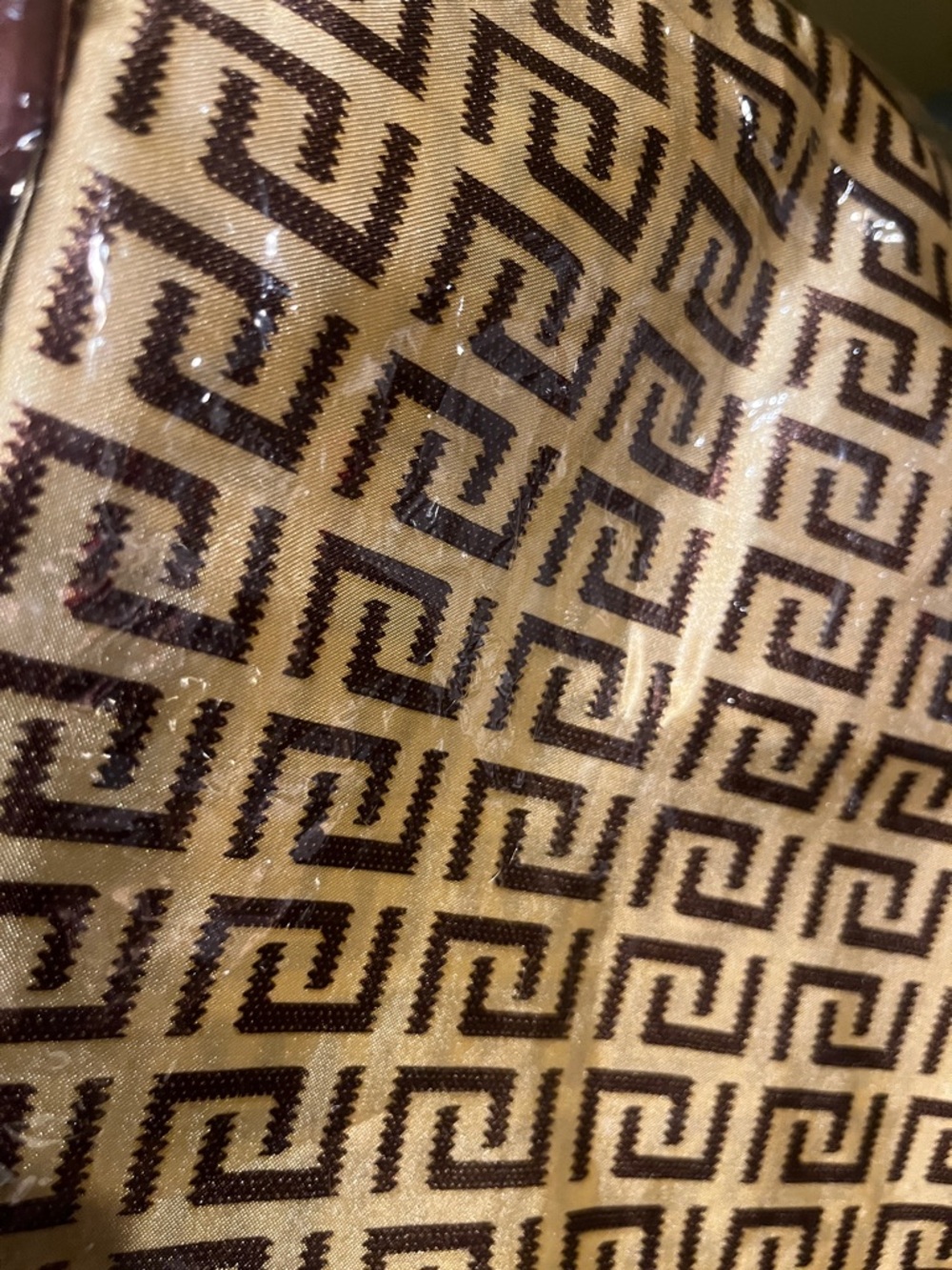 Geometric Print Vinyl-Coated Tote Fabric - Brown on Tan